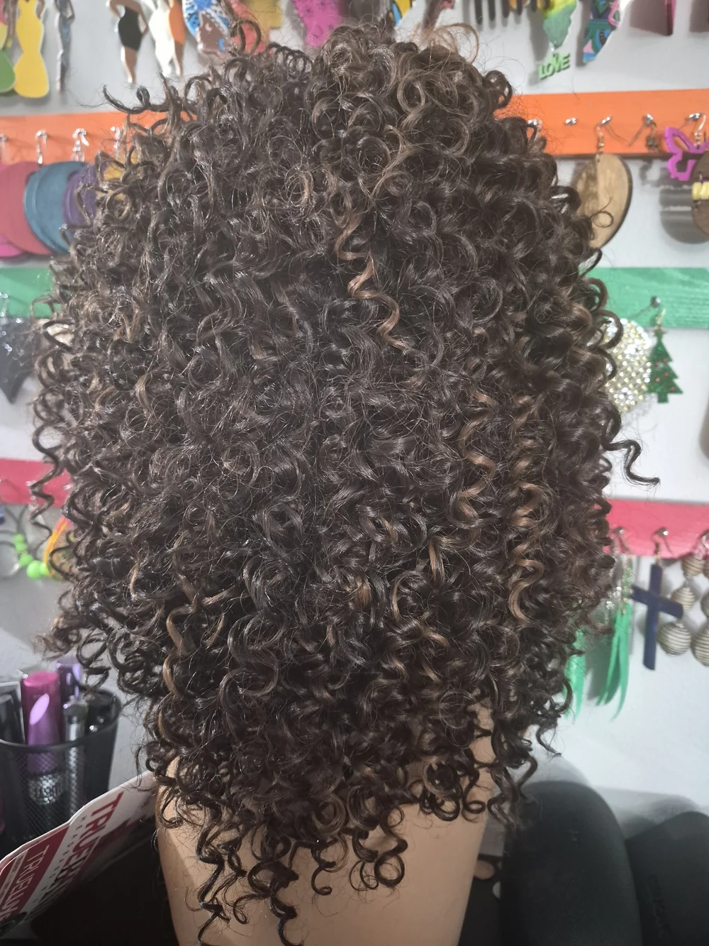 Headband Curly Synthetic Wig - Black with Brown Highlights